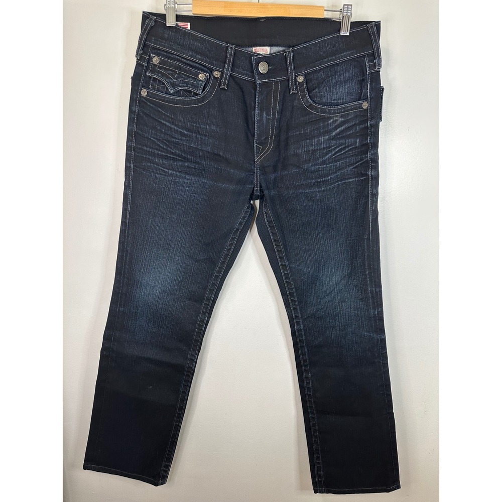 True Religion Ricky Section Jeans Mens Size 33 Dark Wash Straight Leg